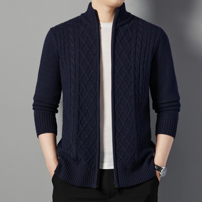 Autumn Pure Wool Cardigan, Men'S Zip-Up Jacket, Youth Men'S Casual Long-Sleeve Outerwear, Stand-Collar Warm Jacket For Men