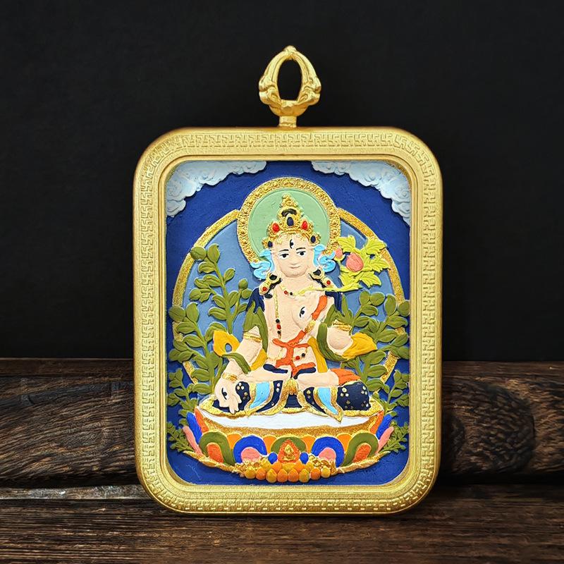 Tibetisches Grünes Tara & Gelbes Jambhala Amulett: Titanstahl Medizin Buddha Anhänger