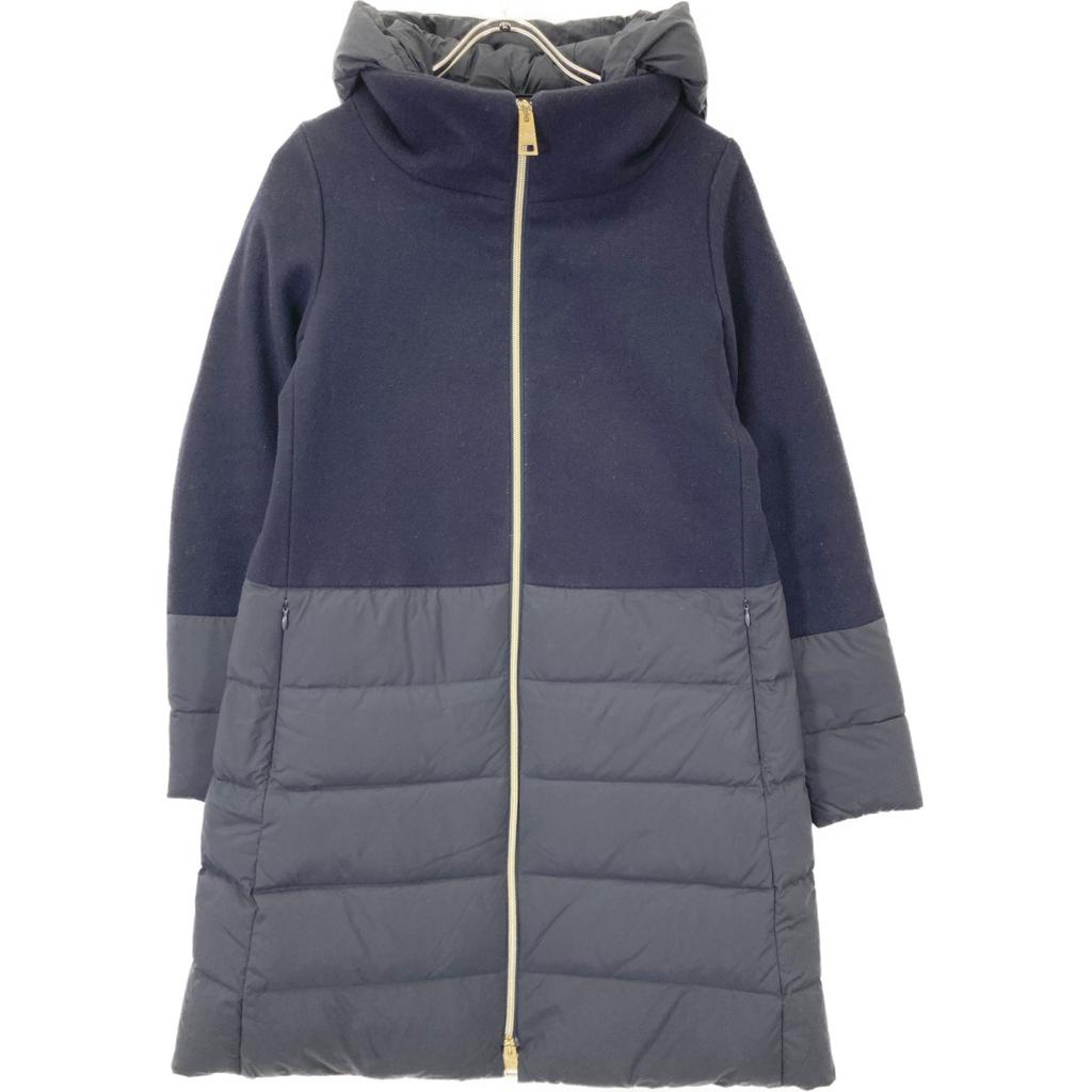 HERNO PI001564D-39601-9290 Navy wool-blend hooded down coat coat 40 NavyUsed