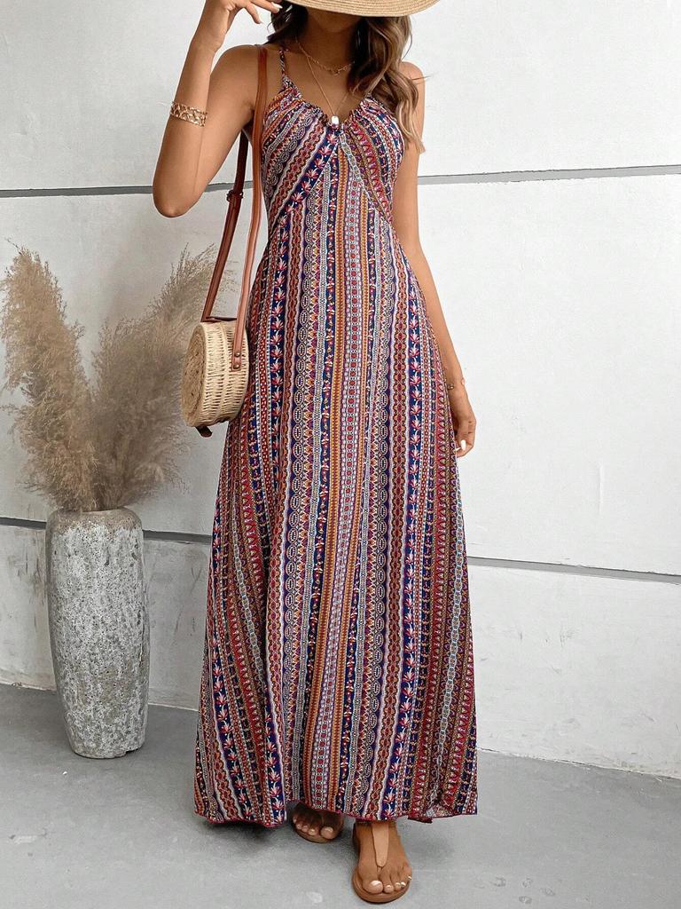 European and American Women's Clothing Bohemian Long Suspender Slim Slim Slim Split Design Dress Women