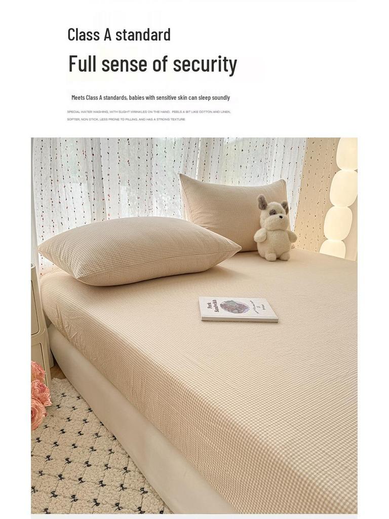 Pure Cotton Yarn-Dyed Washed Fitted Sheet: Non-Slip, Dustproof, Skin-Friendly Mattress Protector 3-Piece Set.