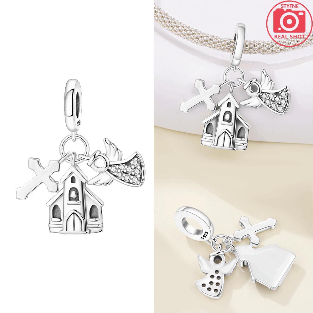 Original Copper Angel Wings Cross Church Jesus Pendant Tassel Heart Beads Fit Bracelet Women Jewelry Making Gift Diy