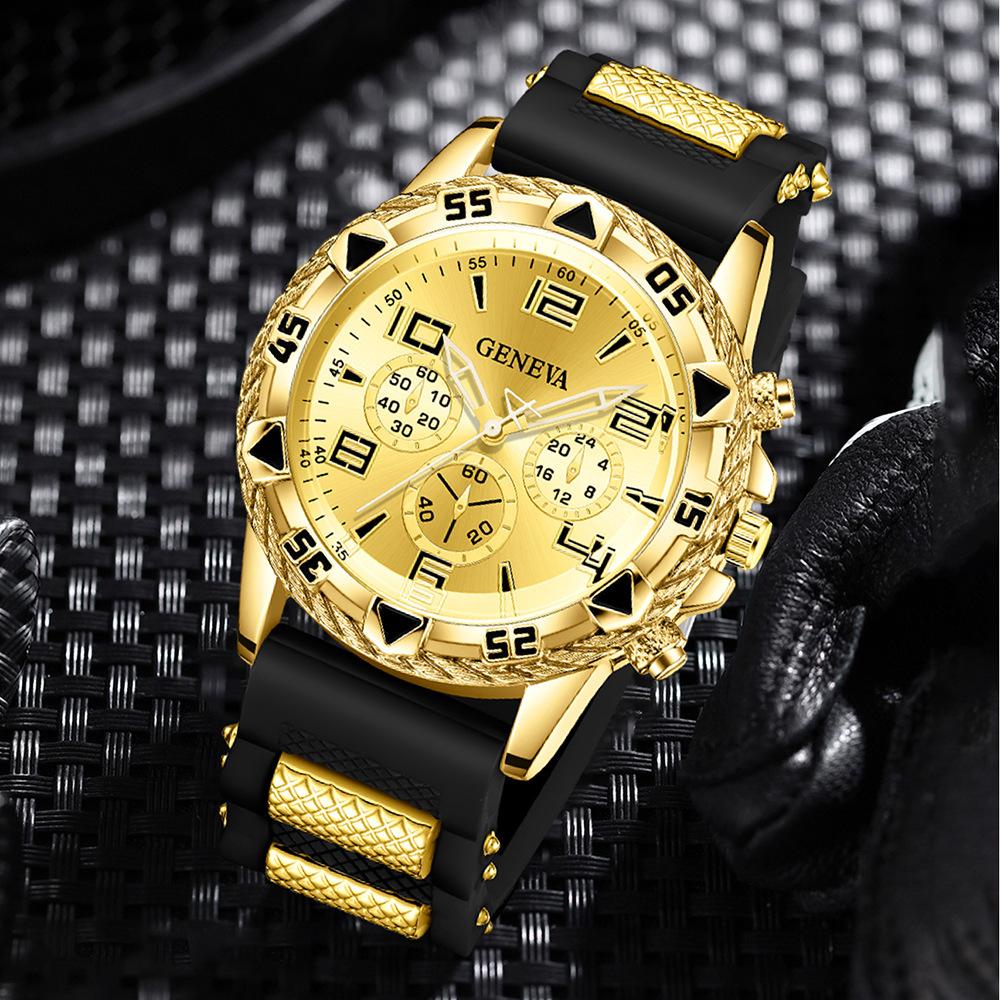 Geneva Blu-ray Glass Men's Watch Steel Belt Quartz Watch Three-eye Business Leisure Watch