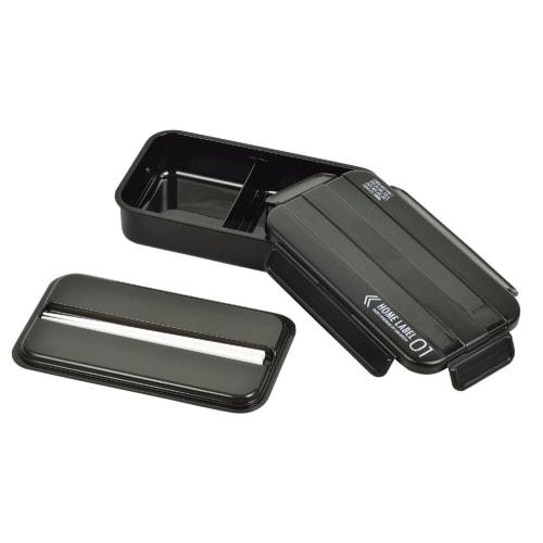 PEARL METAL Men's Bento Box, Single Tier, 4-Point Lock, Black, Made In Japan, Home Label D-435