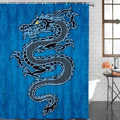 Chinese Style Black Dragon Blue Waterproof Bathroom Decoration Shower Curtain With Hook Bathtub Curtains Bathroom Accessories