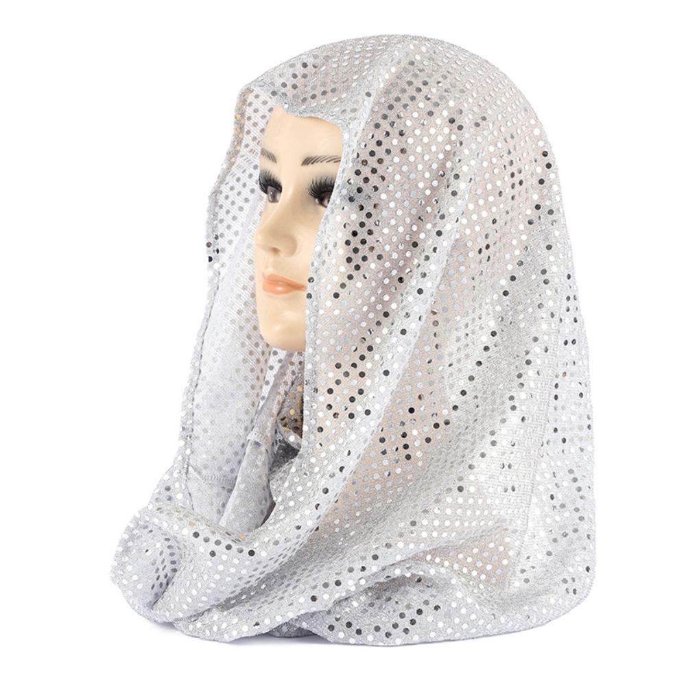Lightweight Sequin Hooded Headscarf Breathable Hijab Fashion Glitter Turbante  Spring Summer серебряный