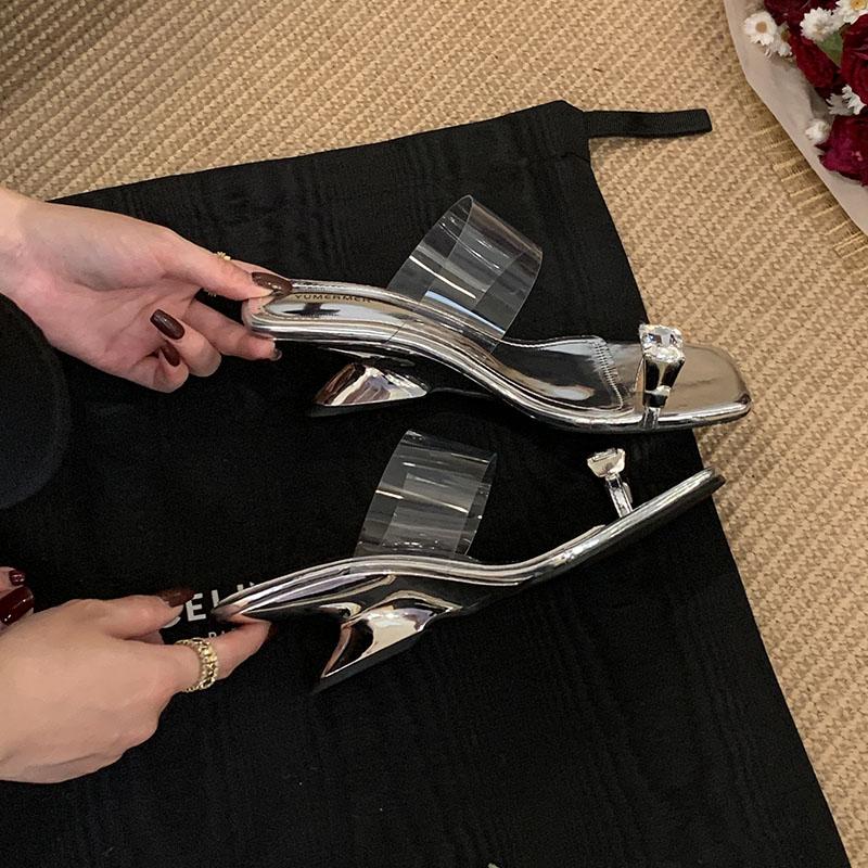 Fashion 2025 New Ladies Wedges Heels Pumps Slides Shoes Female Slip On Footwear Fashion Shallow Women Heeled Sandals Crystal Shoes