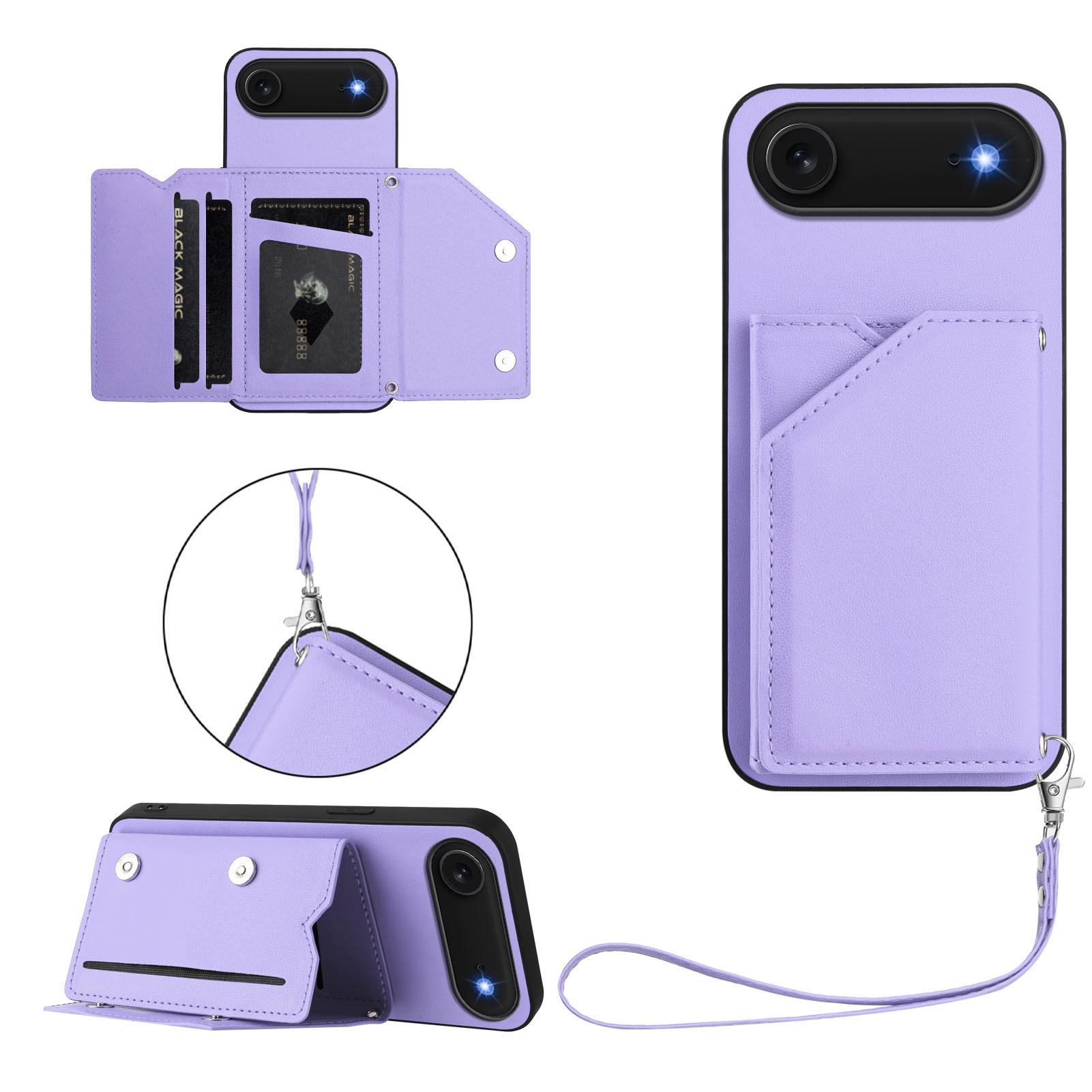 

For iPhone Air Case Card Holder Kickstand Skin-Touch Phone Cover with Wrist Strap