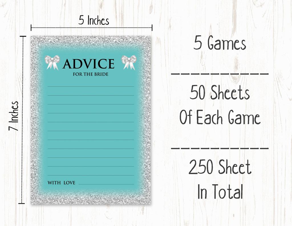 Inkdotpot Bridal Shower Games Set of 5 (Activities for 50 Guests) Glitter Theme Fun Bachelorette Party Games Set Bundle