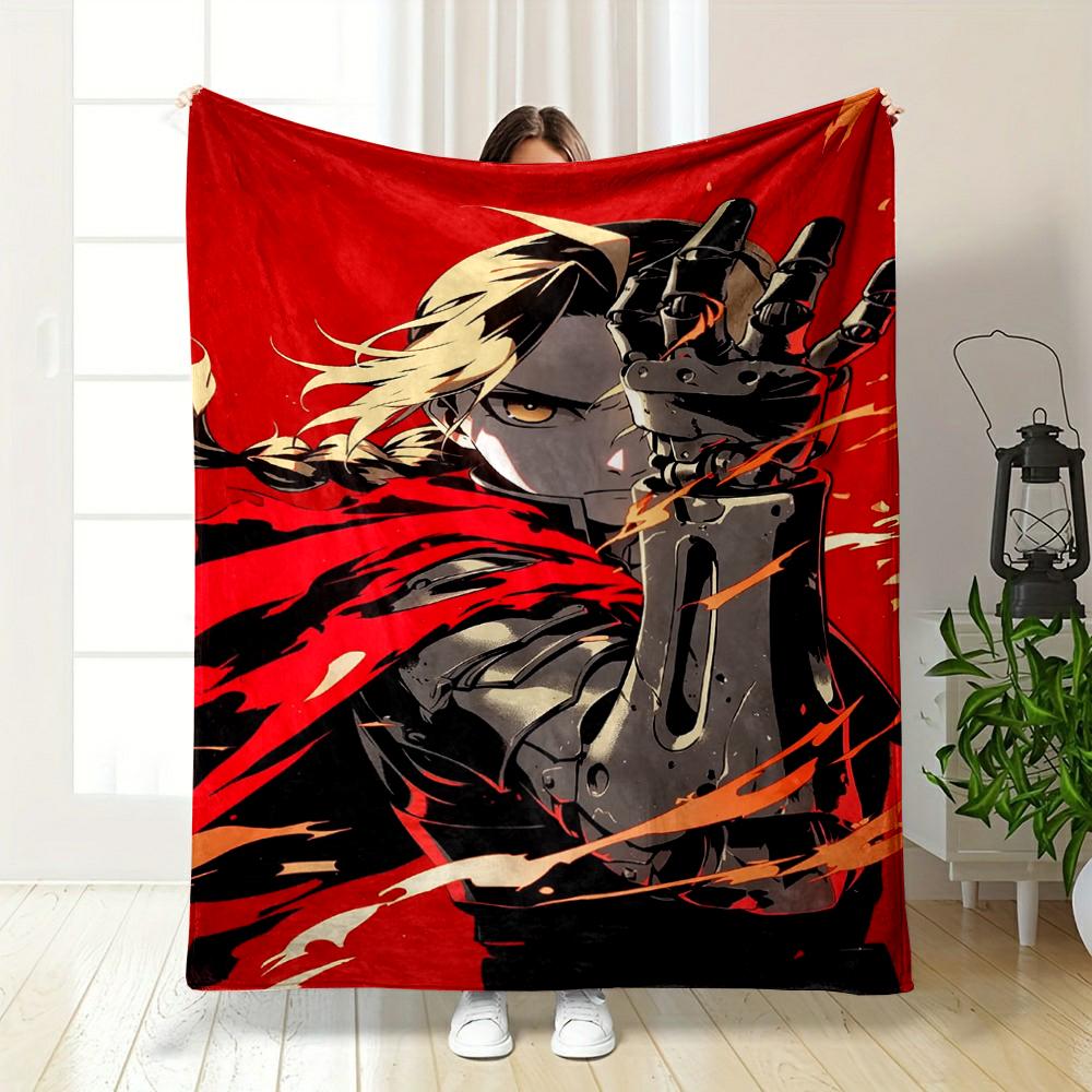 "Anime Warrior with Red Cape Design Blanket" Flannel Blanket for Bedroom, Living Room, Sofa, and Nap Sofas.