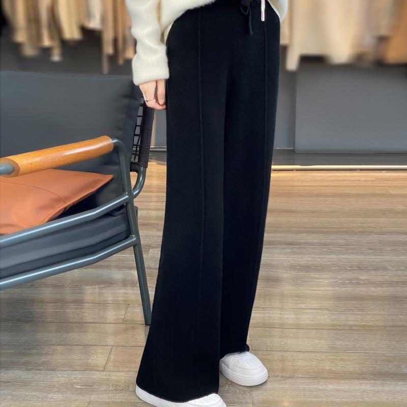 Pantaloni larghi in lana da donna, a vita alta, pantaloni casual spessi snellenti autunnali e invernali