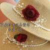 Rose Manor~ Romantic Temperament Pearl Chain Seaside Holiday Straw Hat Women's Spring and Summer Sunscreen Flat Top Hat