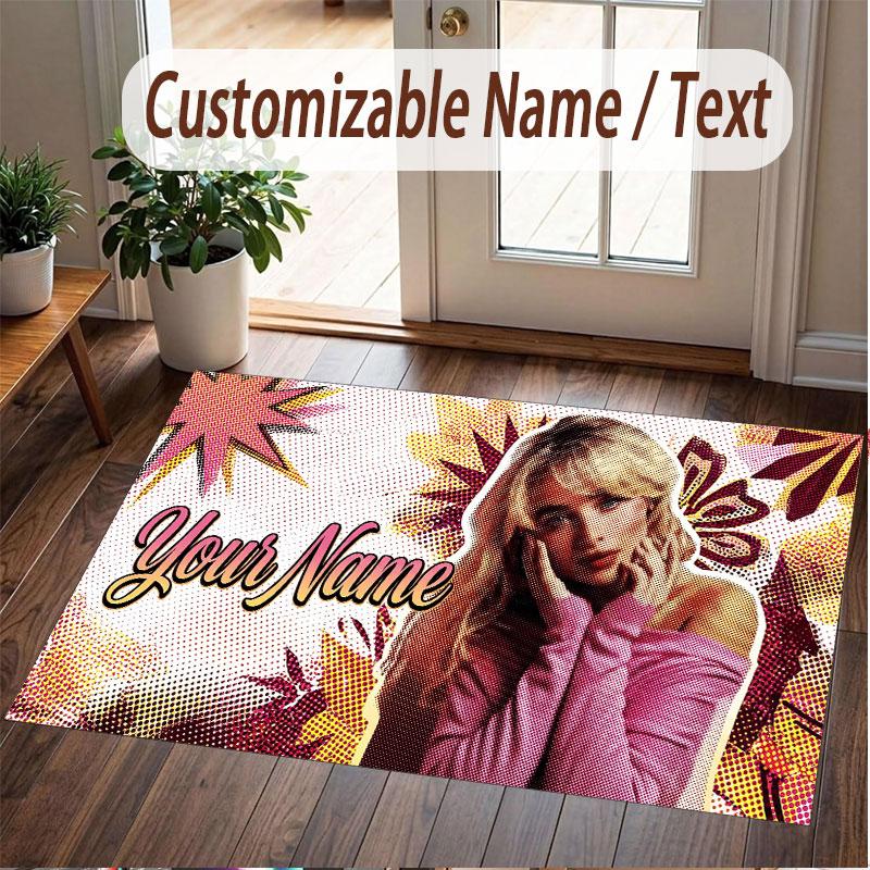 Custom Name Crystal Velvet Rug,Sabrina Carpenter Comfortable Anti Slip Floor Mat For Room Decoration