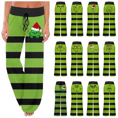 Women's Comfortable Pajama Pants Christmas Print Drawstring Wide Leg Pants