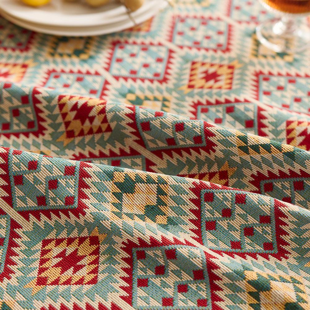 Amerikanische Retro-Tischdecke aus Baumwolle und Leinen, leichte Luxus-Ölgemälde-Jacquard, dekorative Tischdecke, Couchtischmatte, Abdeckung, rechteckig, Esstisch