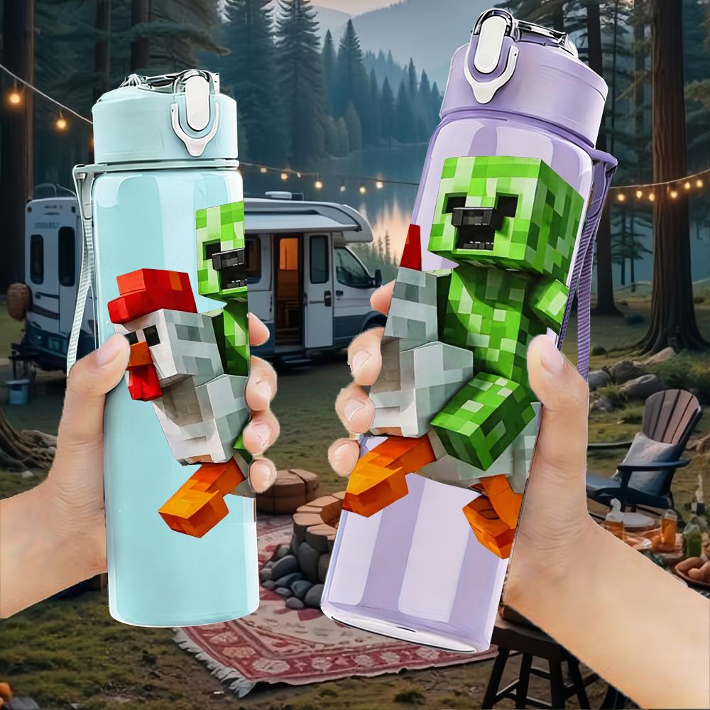 1PC Pixel Game Chicken Character 750ml Color Plastic Water Bottle Leakproof Flip Straw Lid For Sports Office Home Use