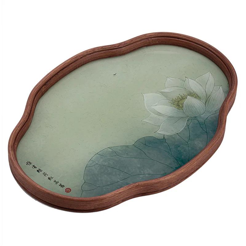Begonia Glass Lotus Tea TraySmall Chinese Pot Bearing Dry Bubble TableBamboo Premium Tea Storage Tray