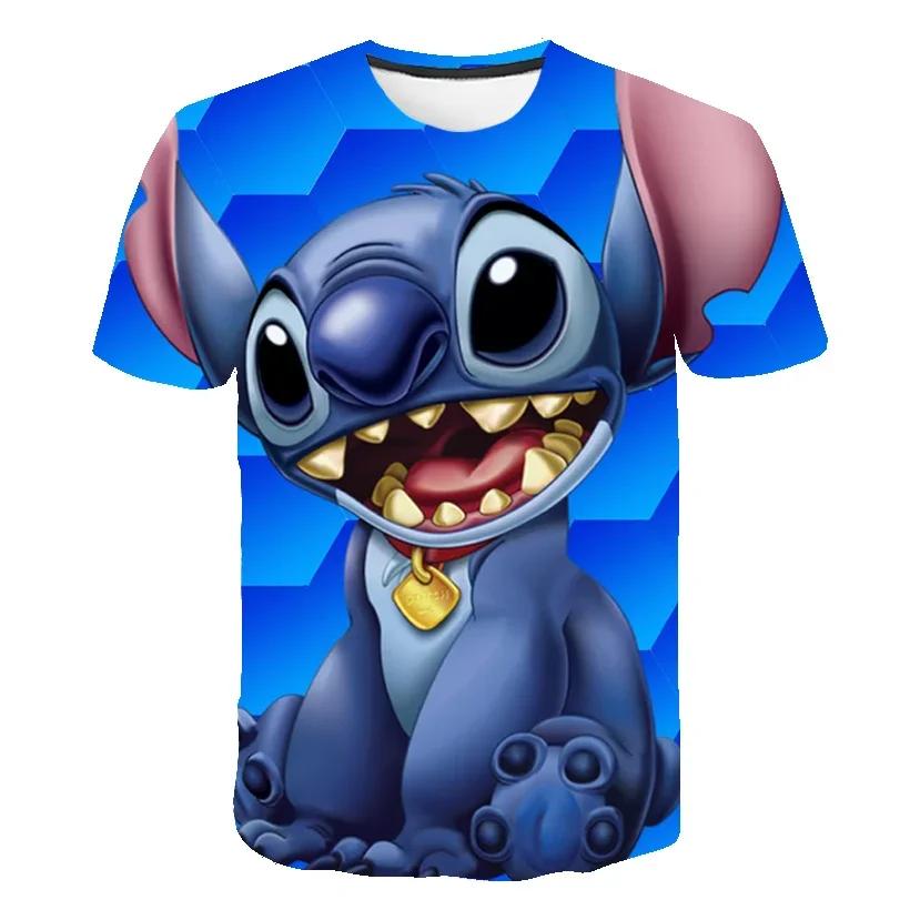 

2026 Summer Disney Children Boys Stitch 3d Print T-Shirts Kids Stich Tops Tees Cartoon Street Casual Kids Clothes Old T-Shirts 160