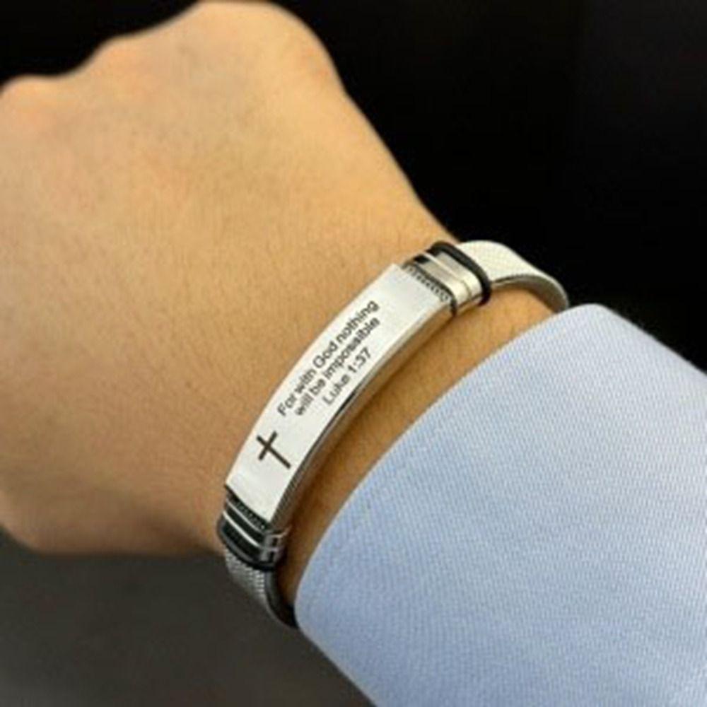 Silver Inspirational Quotes Braclets Stainless Steel/PVC Cross Braclets Religious Gifts