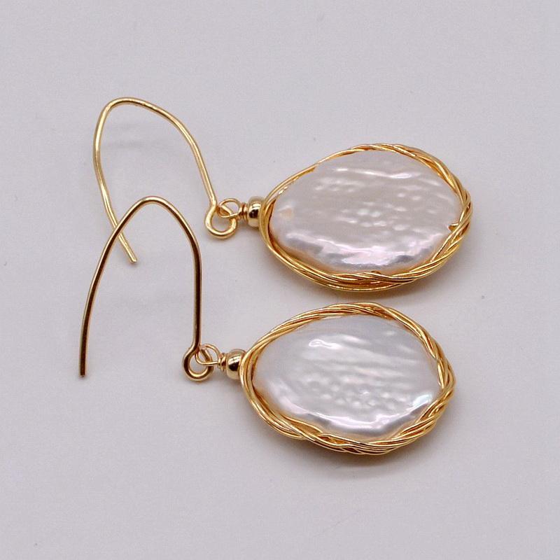 Handmade Earrings Natural White Freshwater Pearl Drop Earrings Gold Braided Earrings Women's Unique Pearl Earrings