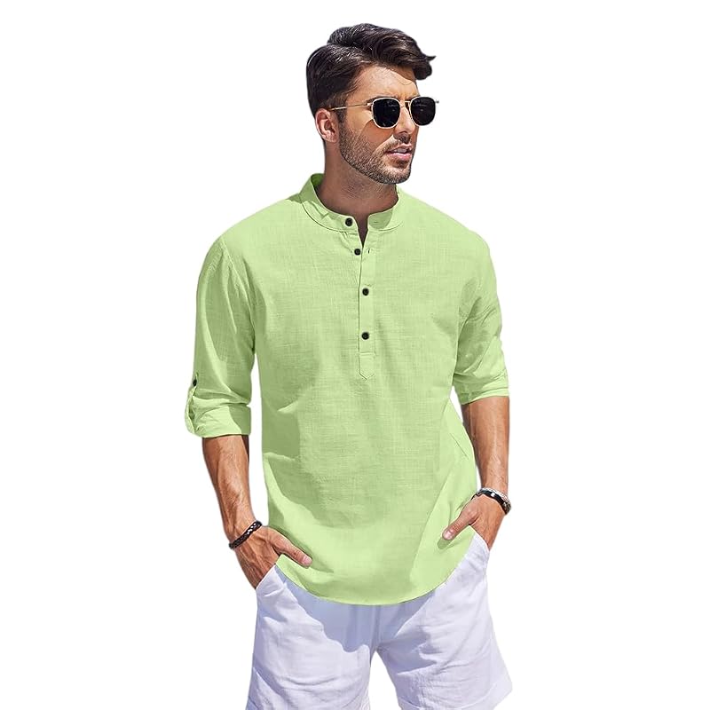 Hemrin Men Solid Cotton Blend Straight Kurta Shirt