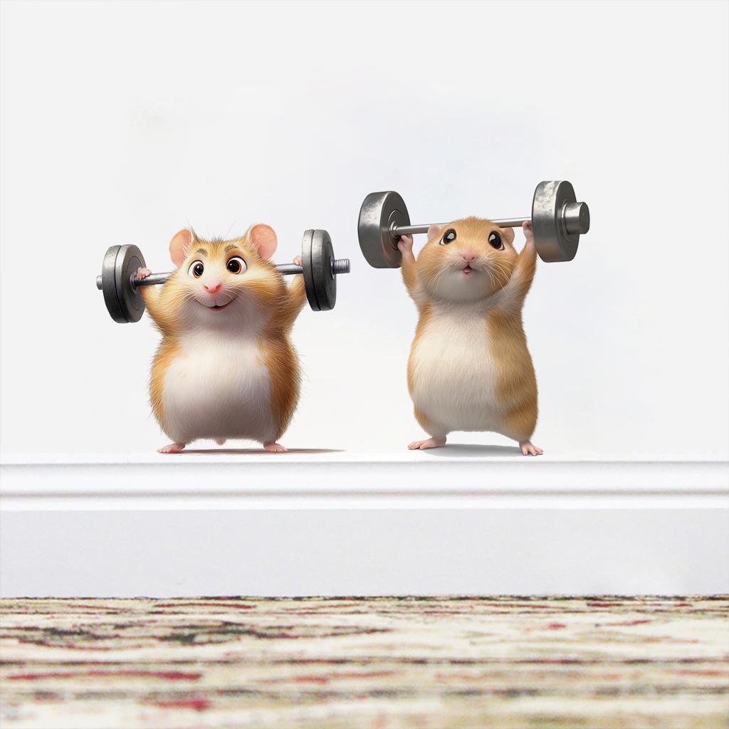 Cartoon Hamster with Dumbbell Wall Stickers, Workout Theme Removable Self-Adhesive for Kids Room & Living Room Decor
