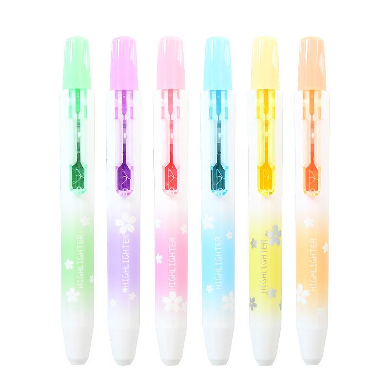 6ks/sada Kawaii Stahovací zvýrazňovače Makaron Pastelový Zvýrazňovač Pero Fluorescenční popisovače pro školní potřeby Roztomilé psací potřeby