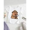 European sizes Girls' Short-Sleeve Capybara Detective T-Shirt,  Kids' Round Neck Breathable Skin-Friendly Top, Korean Style , Versatile