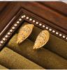 Retro Gold Texture Shell Stud Earrings with Inlaid Diamonds - Non-fading Stainless Steel Design