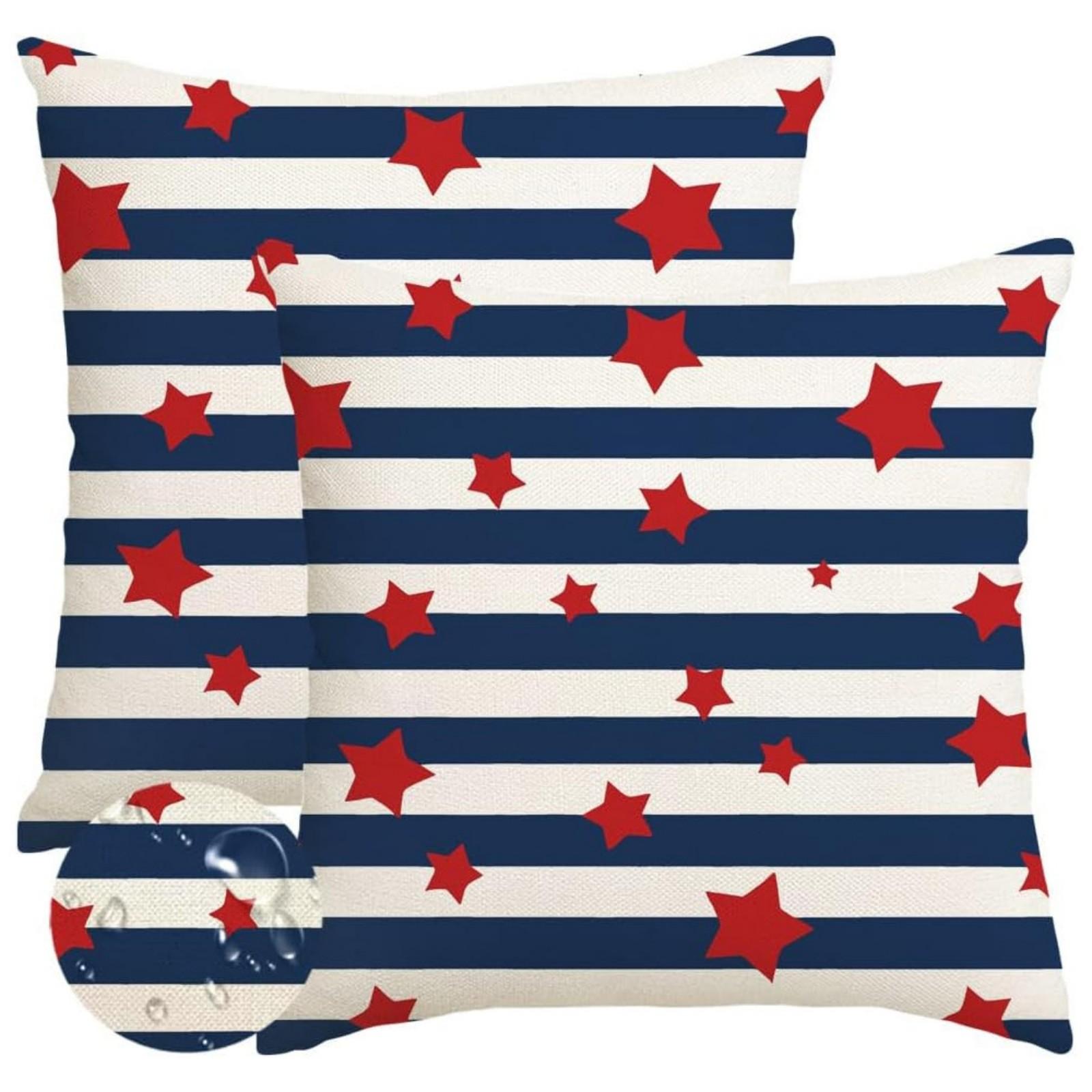 

Square Decorative Pillow Covers with Star and Stripe Pattern for Sofa Couch Bed Indoor Outdoor Use Water Resistant Fabric Set of 2 One Size синий