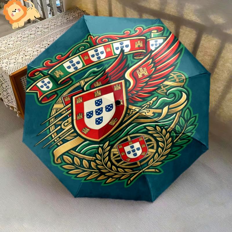 Portuguese Heritage Emblem Folding Umbrella Portable Travel Printing Travel Light