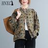 HNXC Cotton Linen Women Shirt Vintage Oversized Blouses Floral Print Harajuku Raglan Sleeve Casual Loose Female Button Down Shirts Tops