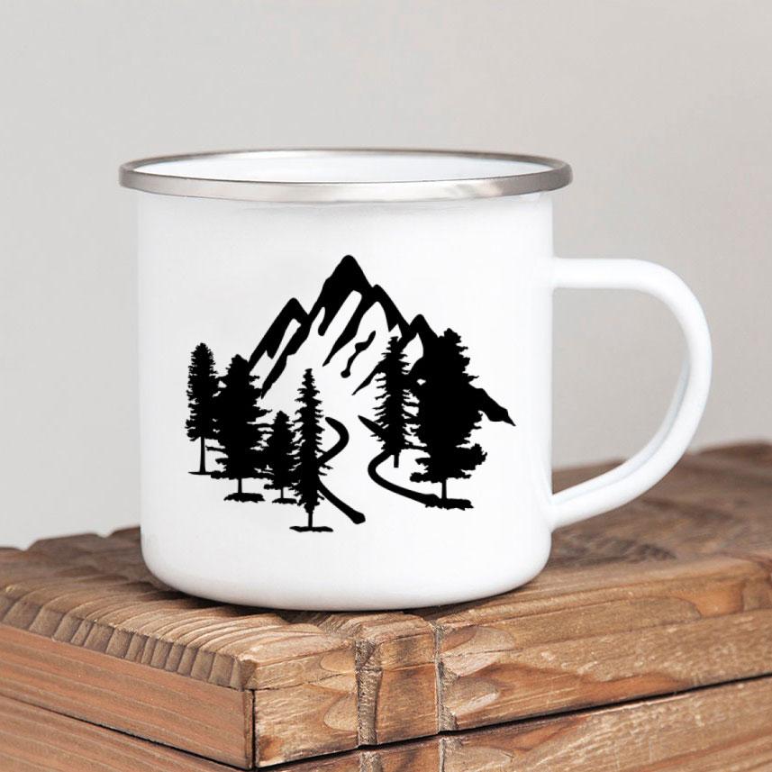 Caneca de café esmaltada Forest Camp Adventure Together Camping Cup Ideia de presente para campista Canecas de fogueira ao ar livre Festival ao ar livre Viagem