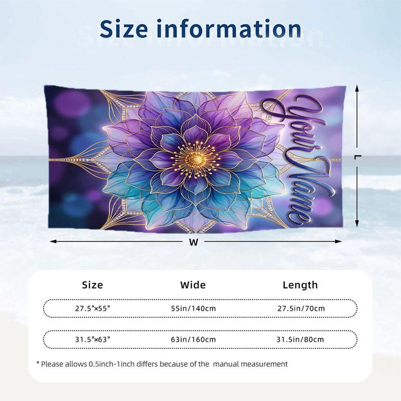 Floral Garden Theme Beach Towel Personalized Custom Name & Text Soft Quick Dry Beach Towel for Swimming Travel