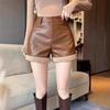 High Waist Black PU Leather Shorts for Women - Petite, Plus Size, Autumn/Winter 2025, Hip-Hugging, Spicy Girl Style, Casual.