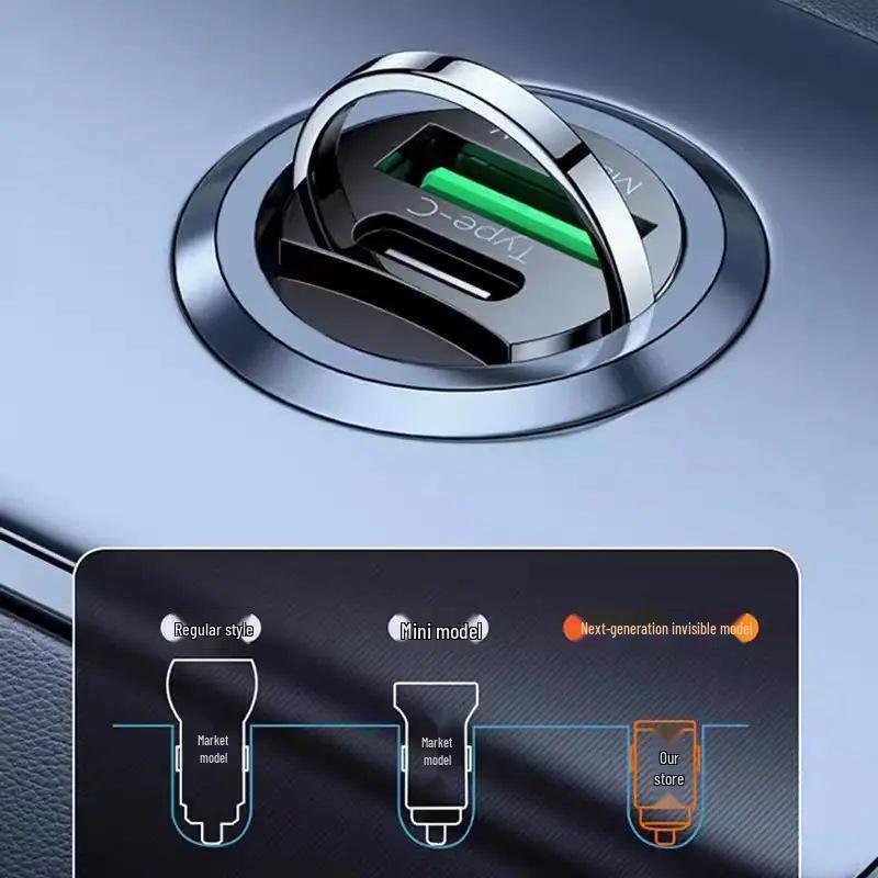 Mini USB Type-C Fast Car Charger with Flash Charge Capability
