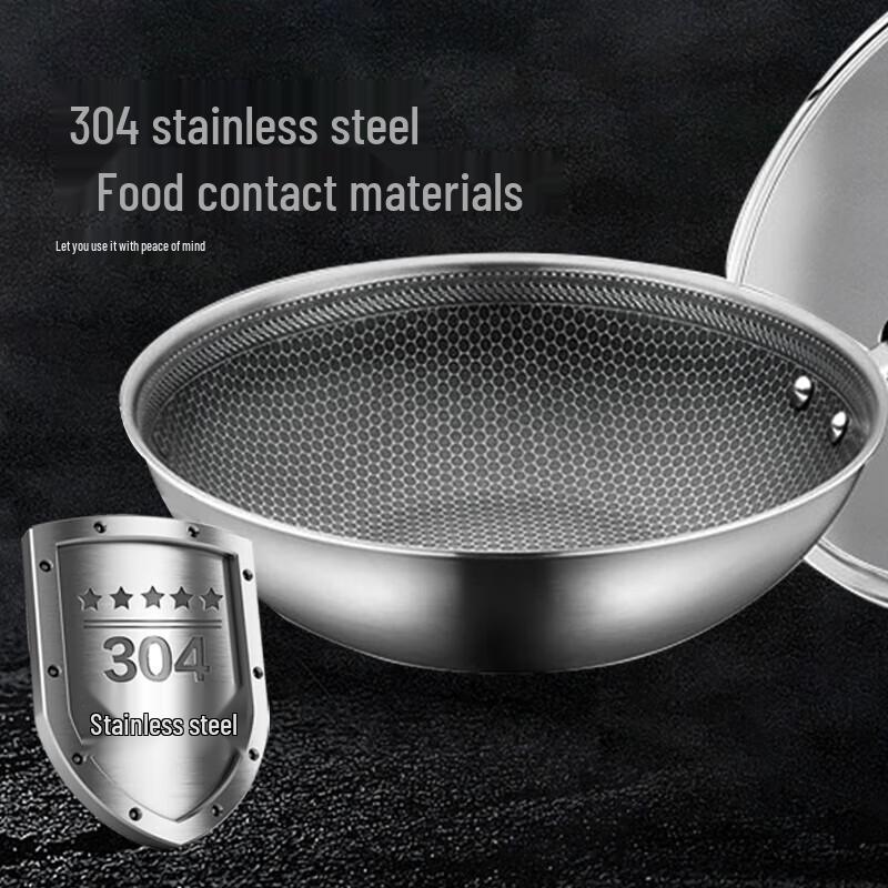 Supor 30cm Honeycomb X-Crystal Shield Stainless Steel Wok with Standing Lid