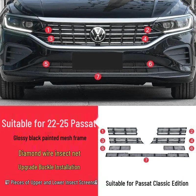 23-25 Volkswagen Passat Front Middle Grille Insect Net Buckle – Anti-Willow Catkins and Modified Radiator Protection