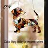 Dachshund Lover Gift Idea Hanging Ornament, Acrylic Window Sun Catcher, Cute Car Ornament Dog Decoration for Home Room Decor, Front Porch Accessory