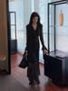 Elegant Black Polka Dot Long Dress With V Neck And Bell Sleeves For Spring Summer Vacation Wear