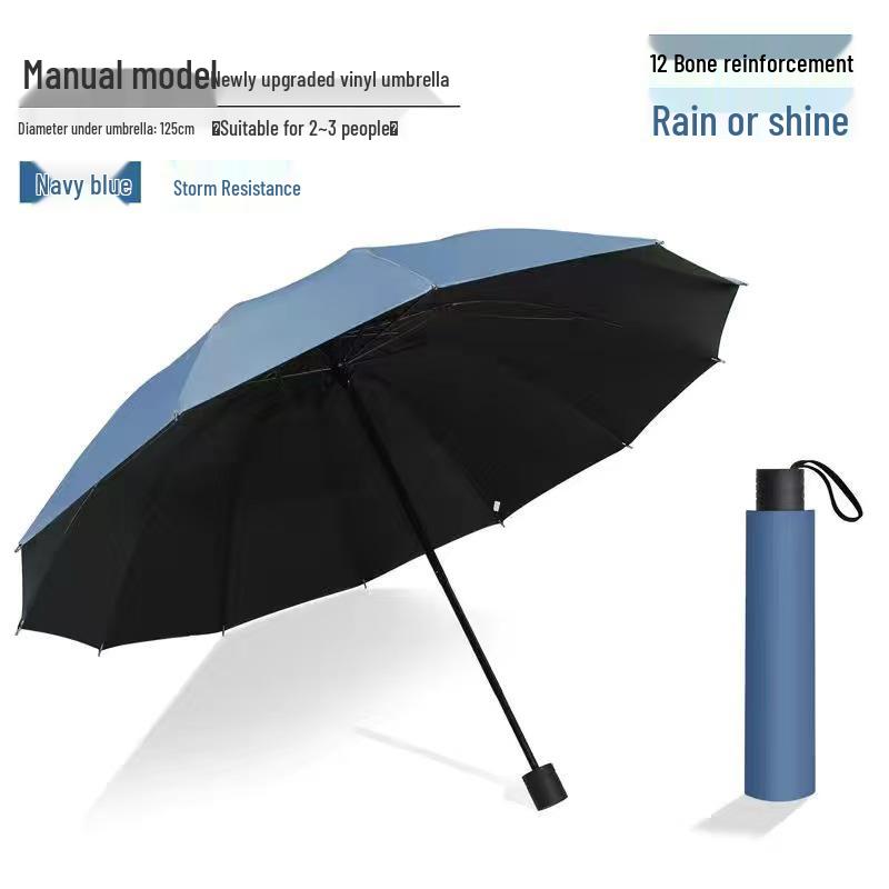 Vollautomatischer dreifach faltbarer UV-Schutz-Schirm mit schwarzem Kleber und Logo für Regen oder Sonne