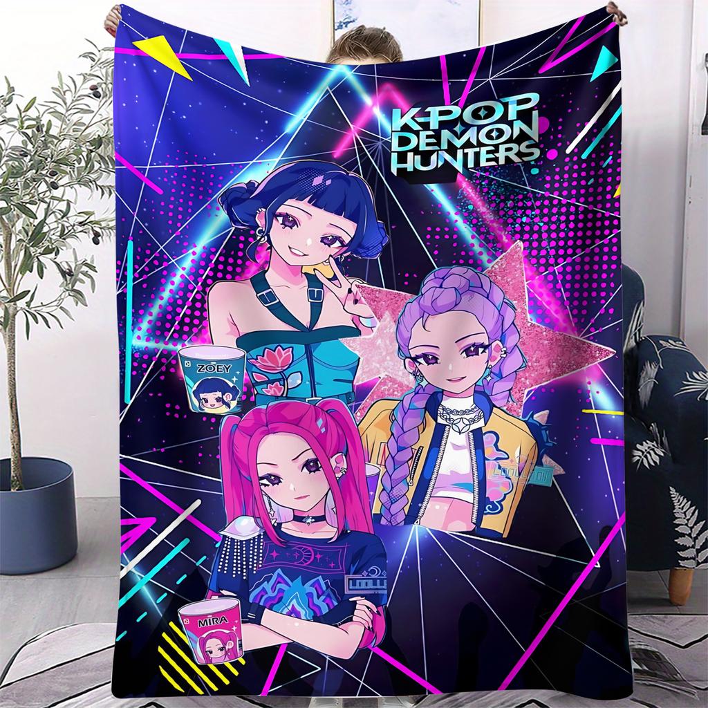 K-Pop Demon Hunter Blanket Hot Anime Girl Team Flannel Throw Blanket Winter Warm Blanket for Living Room Sofa Bed Cover Fan Gift