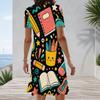 Women Plus Size Round Neck Short Sleeve Cartoon Excavator Printed A Line Dress