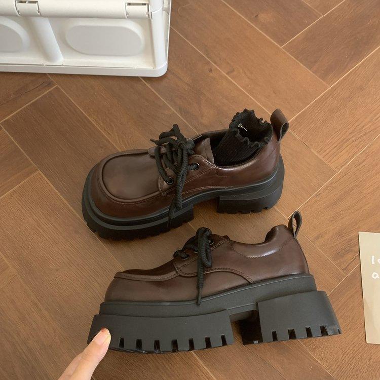 

Big head lace-up small leather shoes women s 2025 spring new platform versatile British college style retro jk loafer single shoes 40