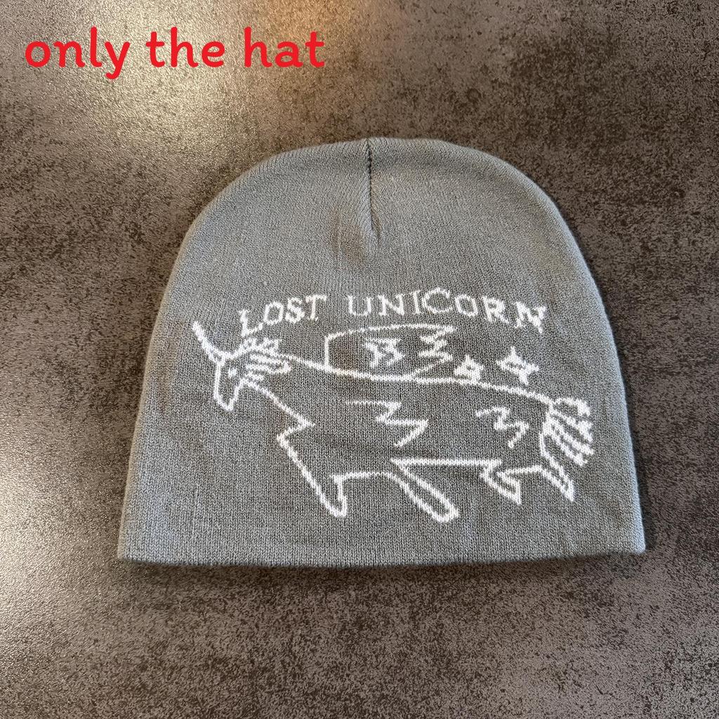 Unicorn Patterned Knit Cap In Acrylic Material For Autumn And Spring Daily Wear серый