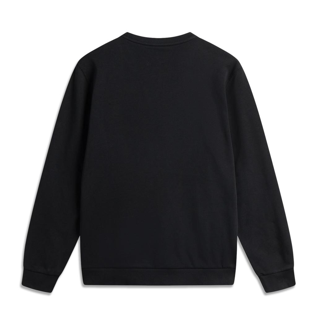 Li Ning Sports Lifestyle Series High Street American Vintage Casual Simple Solid Color Round Neck Pullover Sweatshirt Men Sweatshirt Black AWDVE53-2