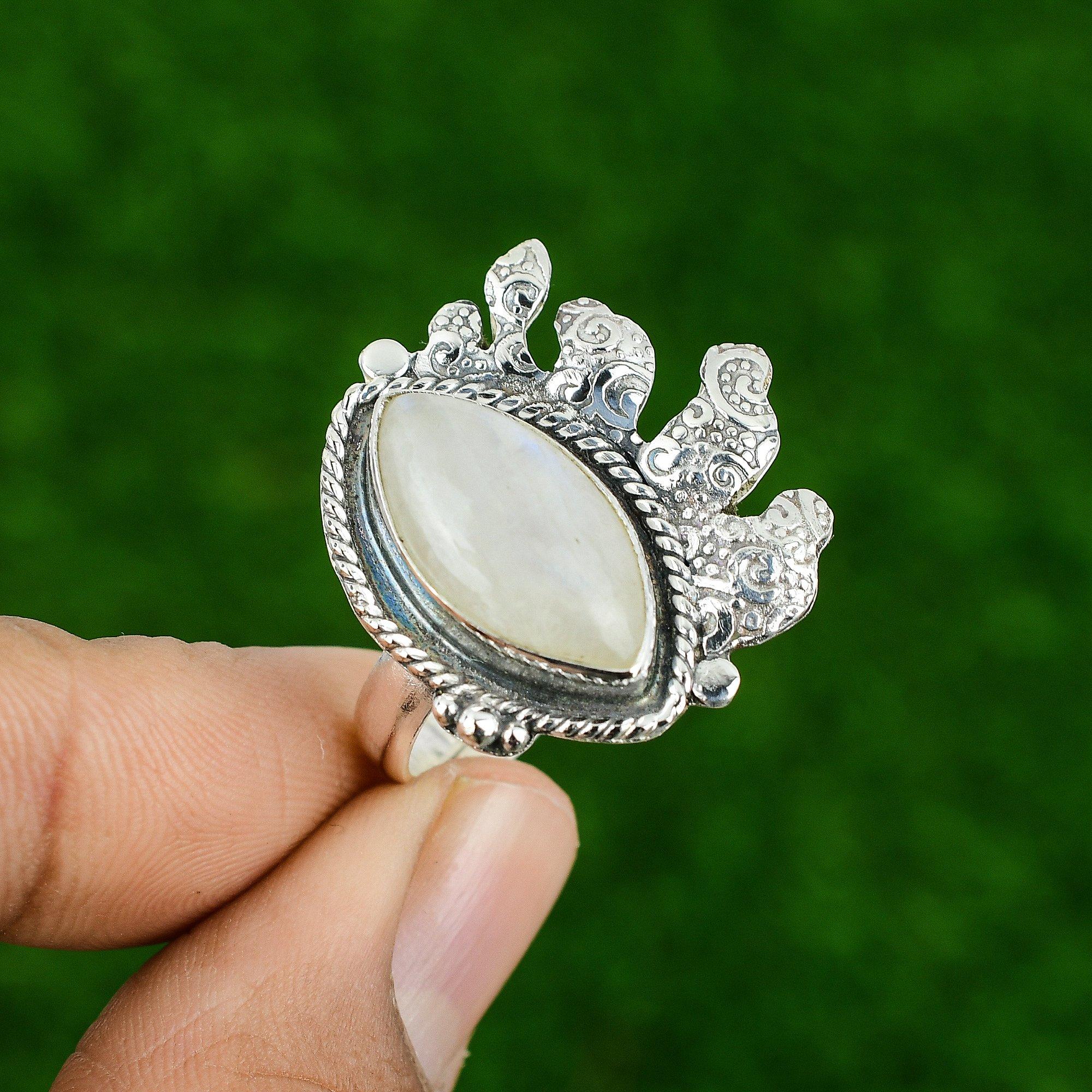 

Натуральный Радужный Лунный Камень Драгоценный Камень Мульти Камень Регулируемое Кольцо 925 Серебро Adjustable