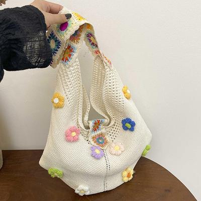 Hollow Out Knitted Floral Handbags for Women Large Capacity 2026 New Ethnic Style Vacati Beach One Shoulder Bags Trendy