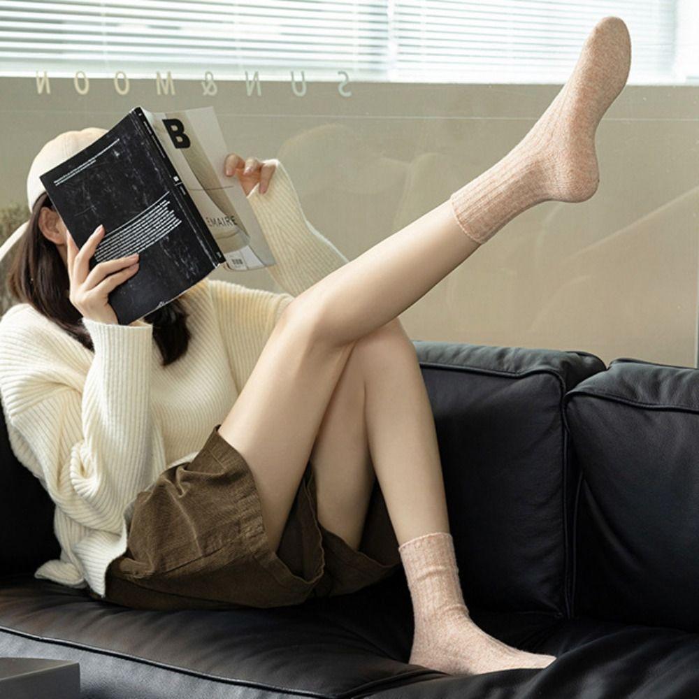 Warm Cotton Socks Solid Color Sleep Socks Thickened Wool Socks  Women
