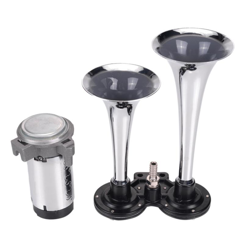 12V/24V 110dB Super Loud Auto Car Dual Tone Air Horn Set with Trumpet Compressor for Motorcycle Car